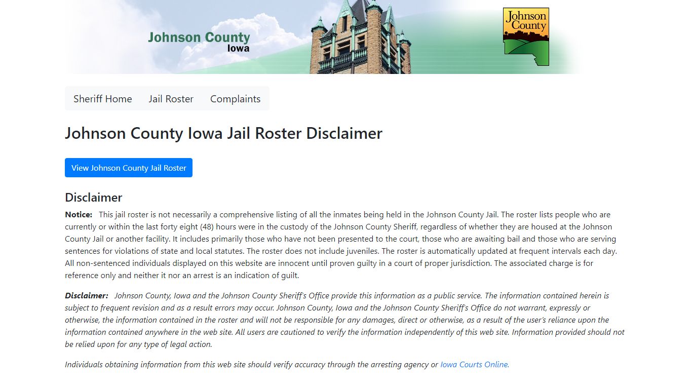 Jail Roster - Johnson County Iowa